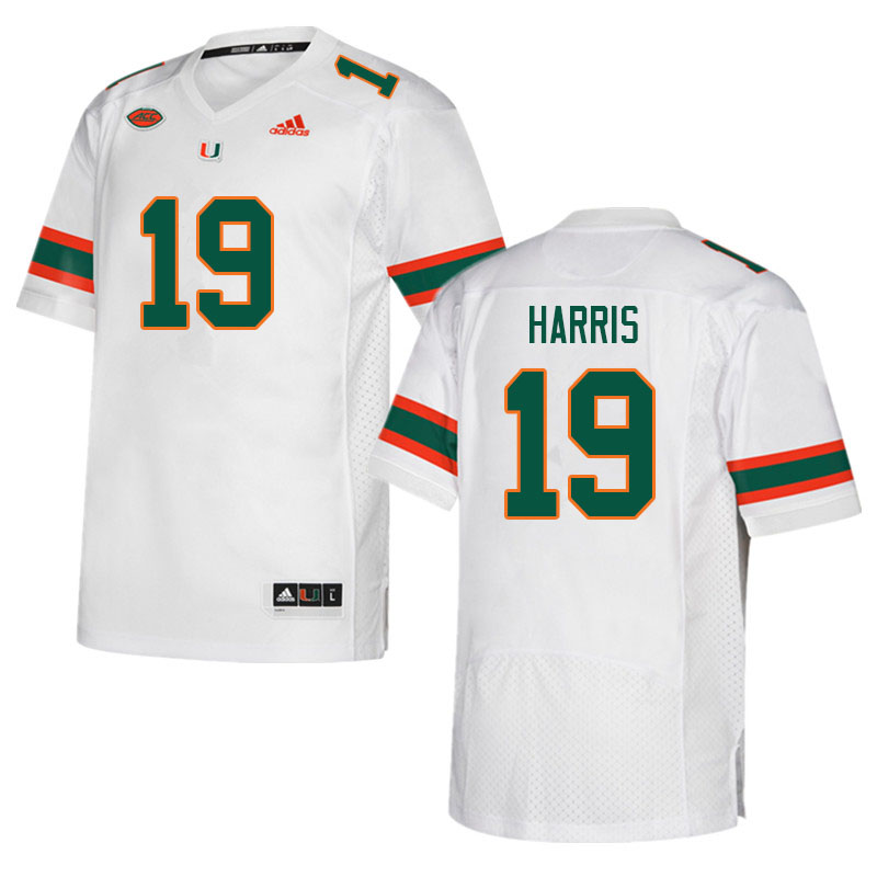 Men #19 Jaden Harris Miami Hurricanes College Football Jerseys Sale-White